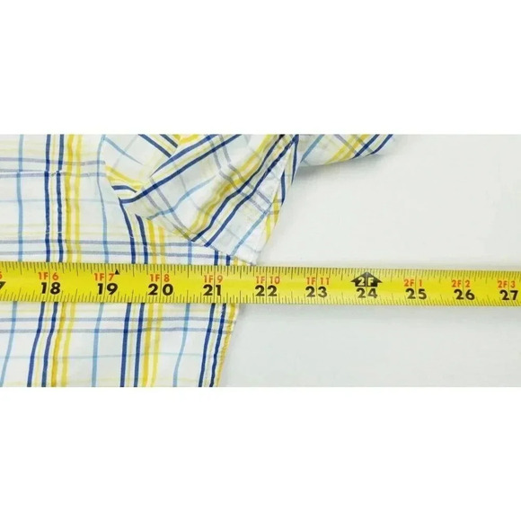 Zegna Sport Size Medium Regular Fit Men's White Blue Yellow Check Cotton Shirt - Picture 2 of 10